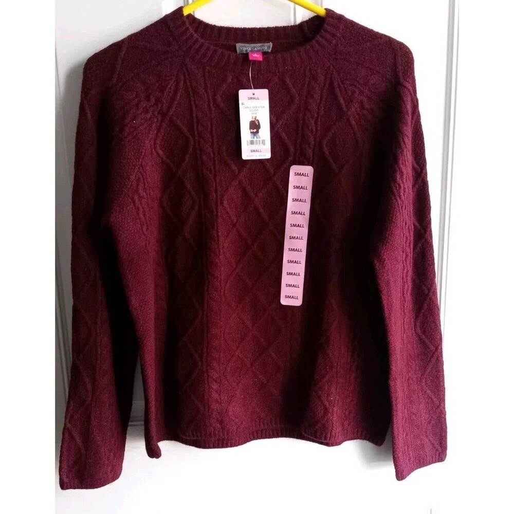 Vince Camuto Small Women's Long Sleeve Cable Sweater (Color: Deep Red) New